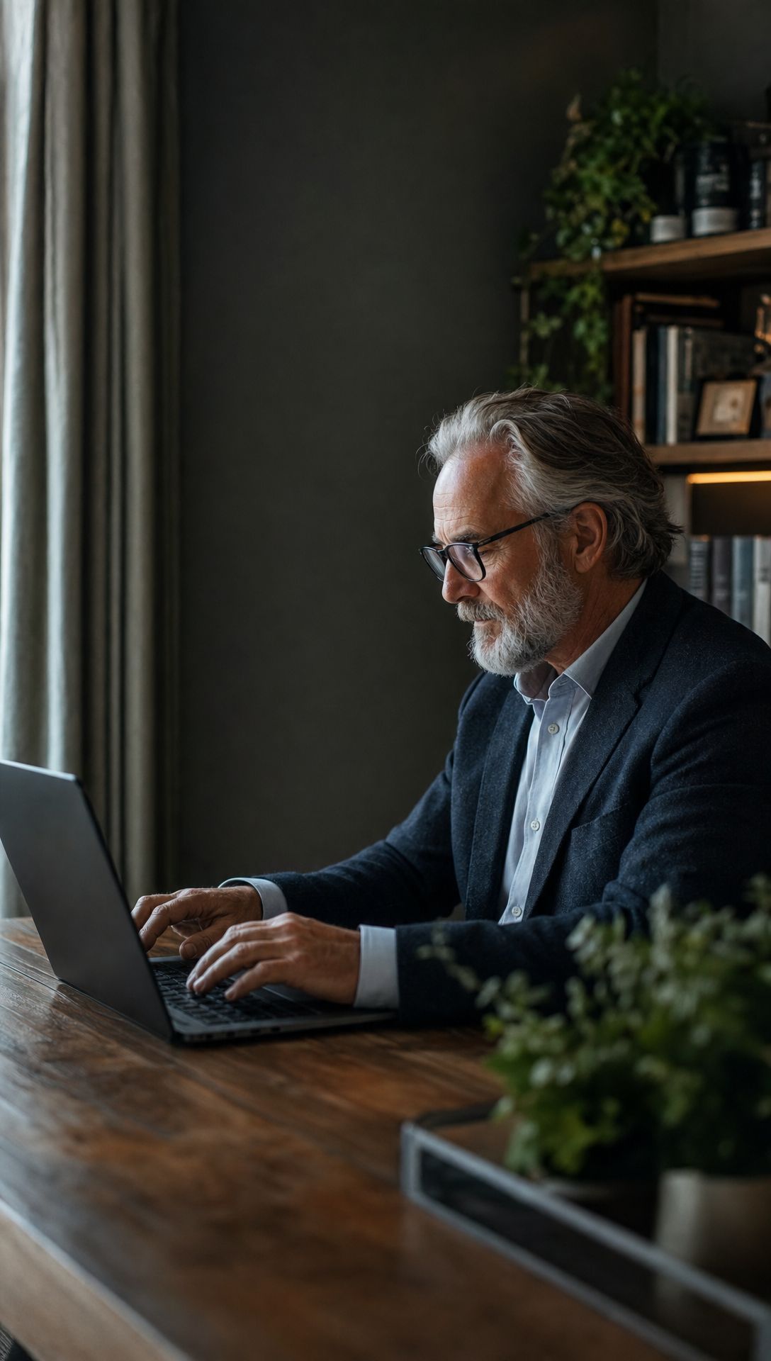 A practitioner works at a laptop in a home office.